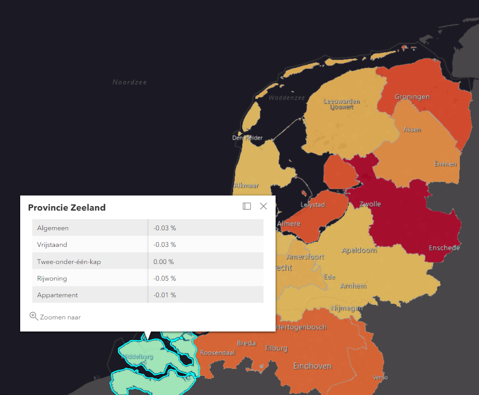 Prijsontwikkeling per provincie mei 2022