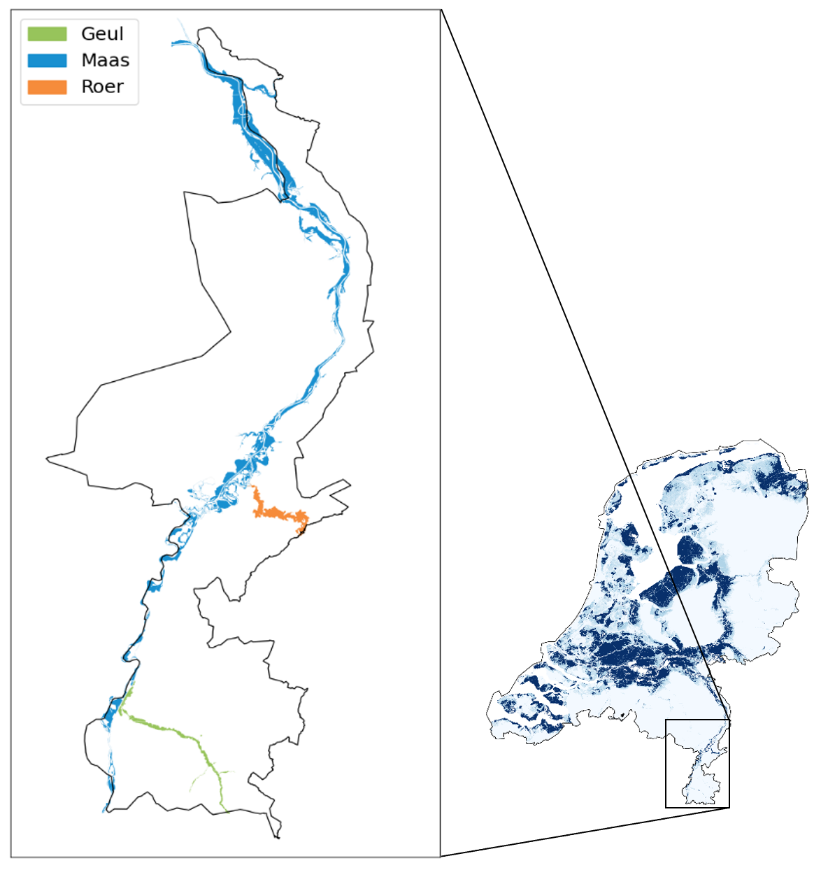 Omvang overstroming Limburg 2021
